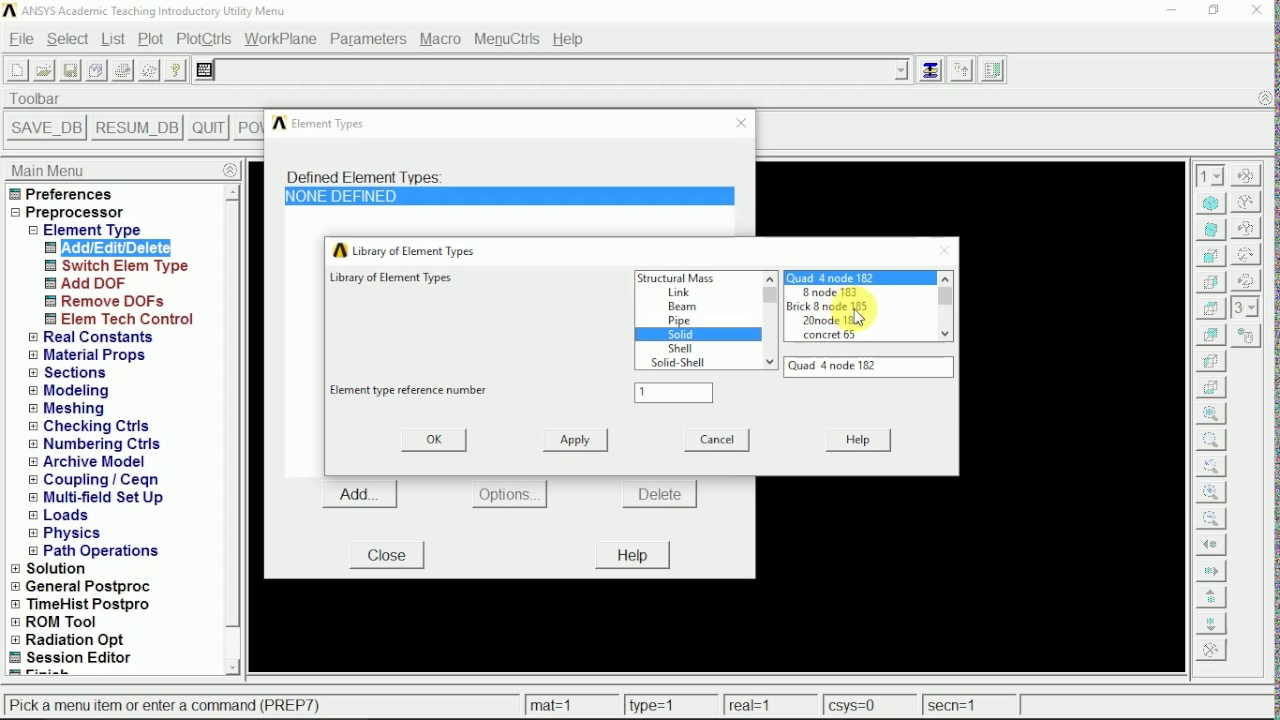BYU ANSYS Tutorial - Element Types and Defining Material Properties