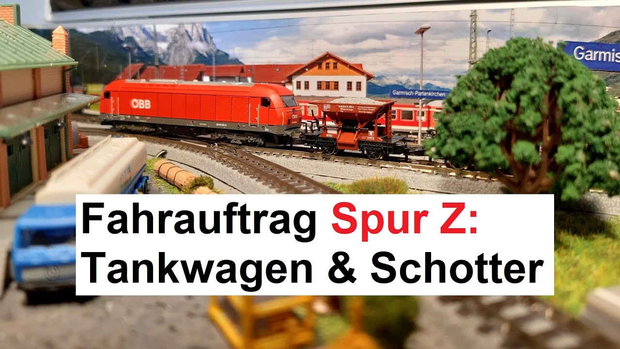 Viel Betrieb im Spur Z Modellbahnkoffer: Tankwagen & Schotter | Fahrauftrag für Reihe 2016 der ÖBB