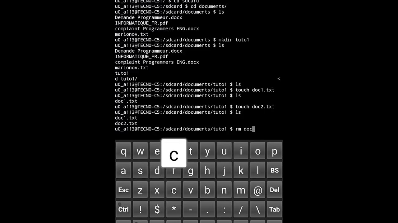 Create, rename and delete files/directories on Android using a terminal