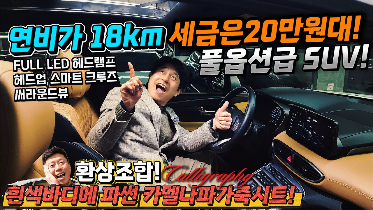 연비가 18km 세금은20만원대! 나오는 풀옵션급 SUV! 흰색바디에 파썬 카멜나파가죽시트! 환상조합 캘리그래피 #가성비 #중고차추천 #킹카tv #전국최저가판매