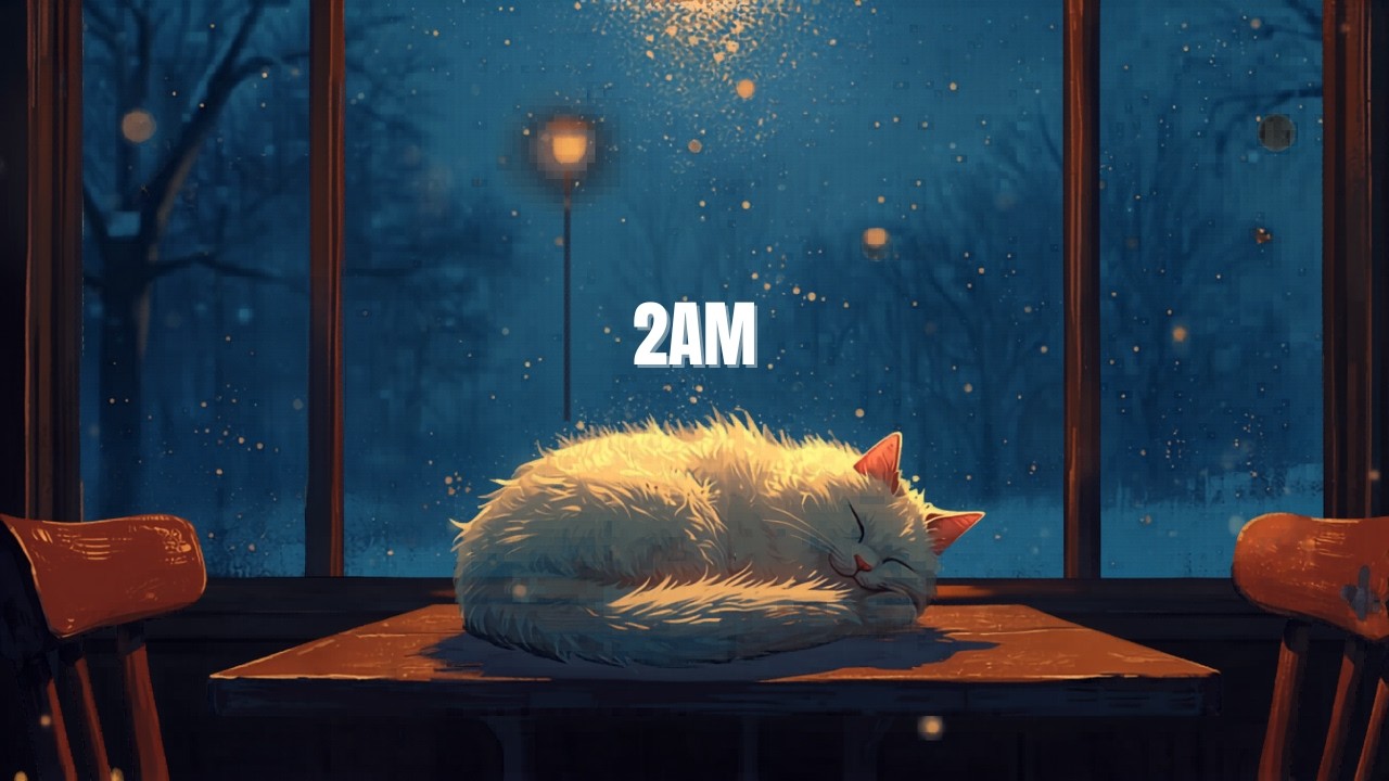 Snowfall at 2AM | Window Light  | Sleeping Cat | Cozy Ambient Music