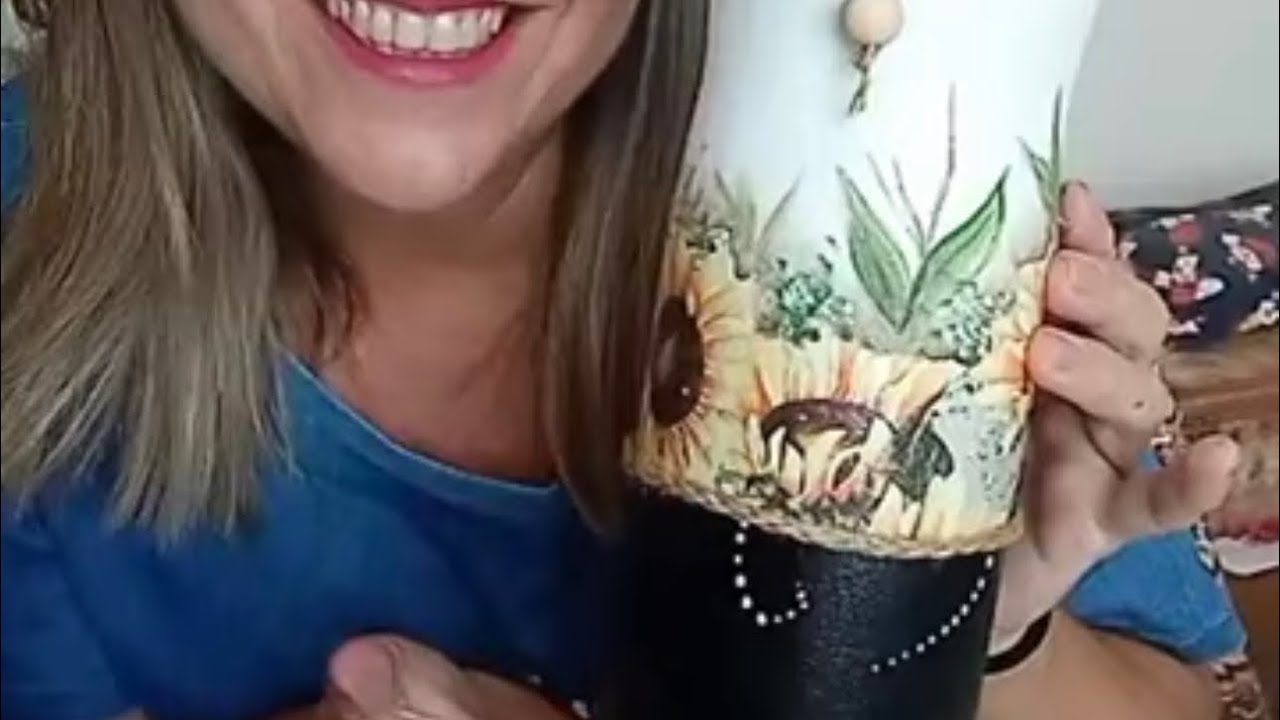 DIY Ideia de Garrafa de Vidro Decorada (Decoupagem com pintura )
