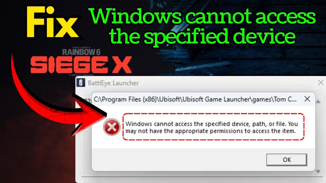 Ошибка в игре Rainbow Six Siege: Windows не удается найти указанный путь к устройству или файл.