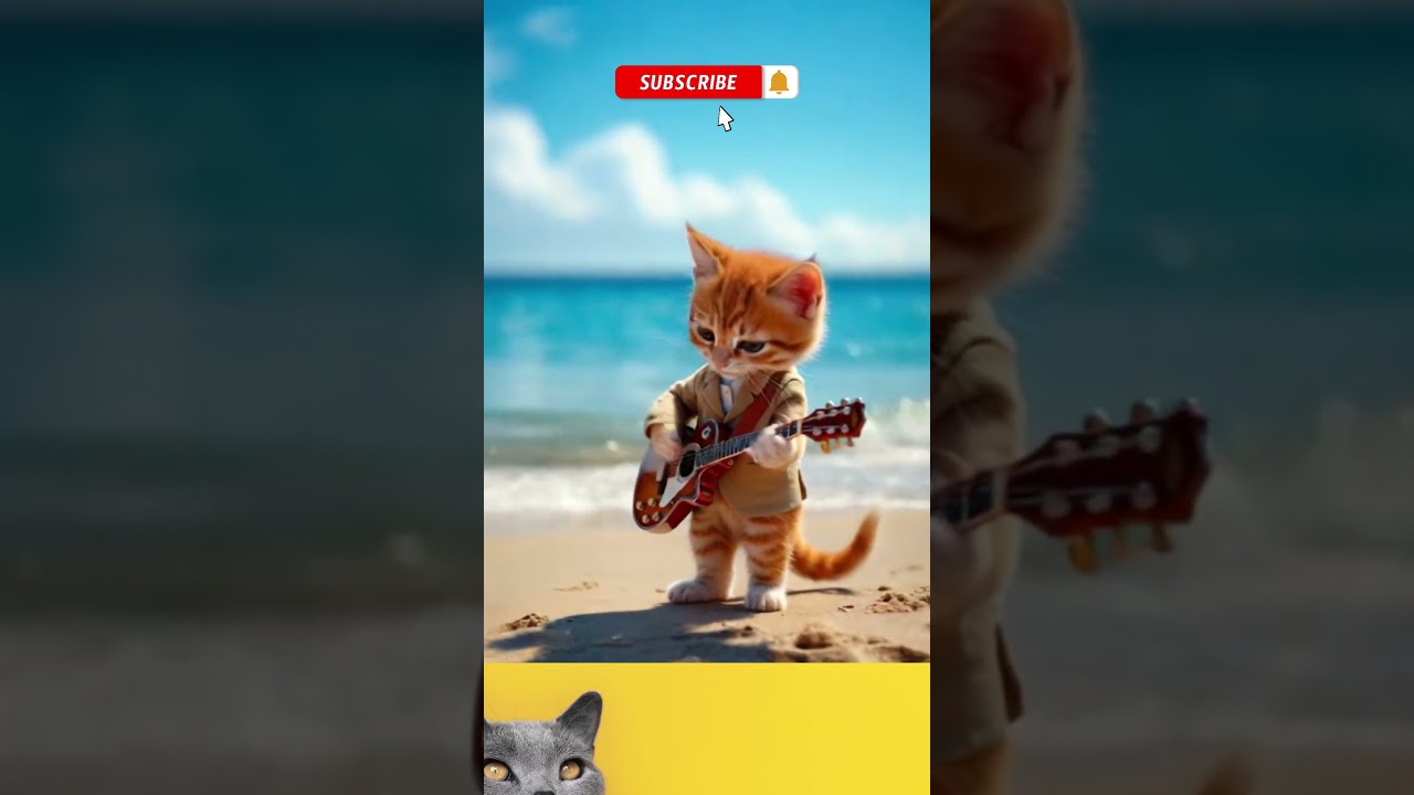 Cat to life as it plays guitar #aigenerated #guitarcat  #beachvibes  #cat  #cute  #shorts