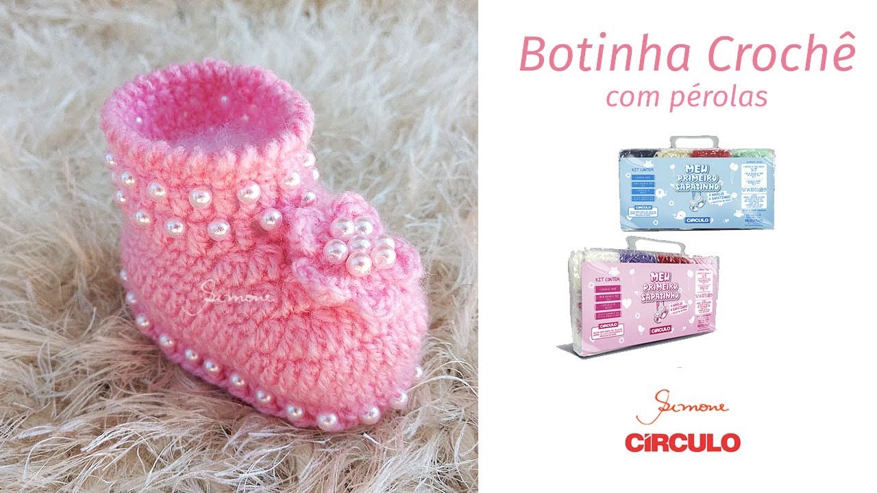 SAPATINHO DE CROCHE com pérolas passo a passo Prof. Simone Eleotério