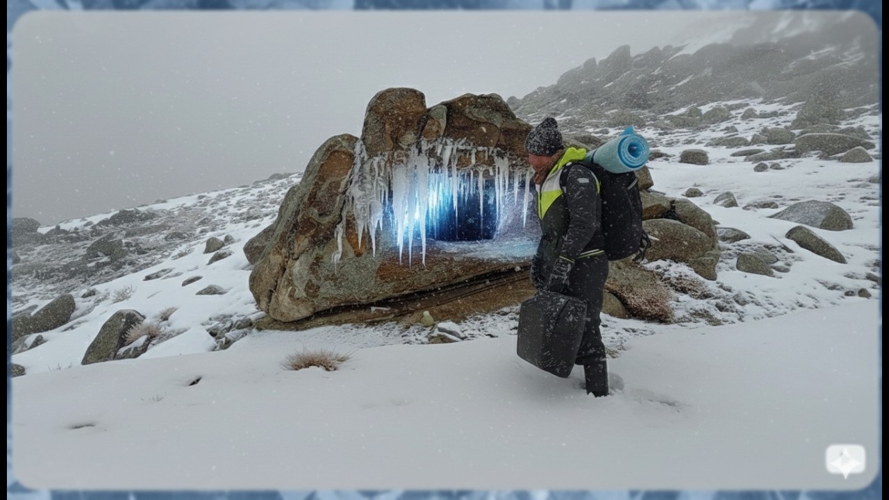 Surviving a blizzard and heavy snow with ASMR, taking shelter in a mountain rock cave
