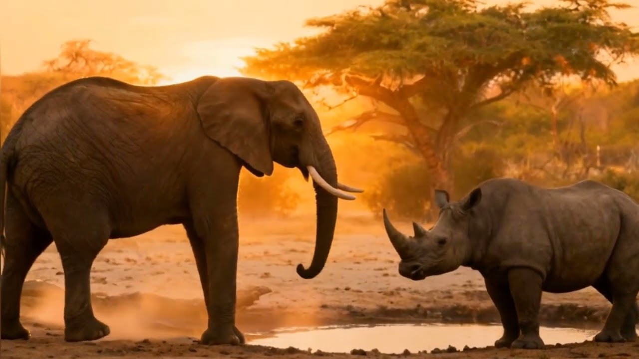 African Drought Survival | Elephant vs Rhino at the Last Waterhole | Wildlife Story