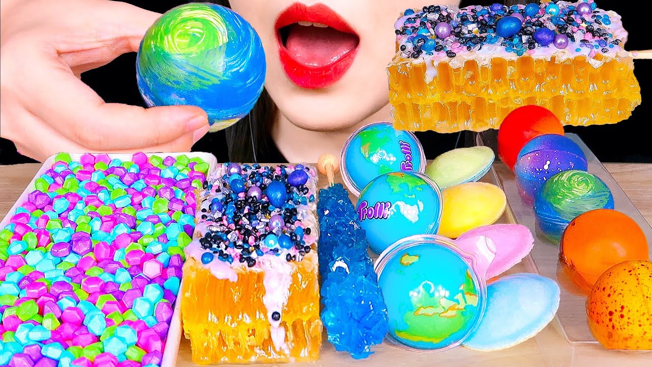 ASMR GALAXY FOODS 갤럭시 디저트 CHOCOLATE HONEYCOMB DIAMOND CANDY JELLY 우주초콜릿 벌집꿀 다이아캔디 지구젤리 먹방 MUKBANG