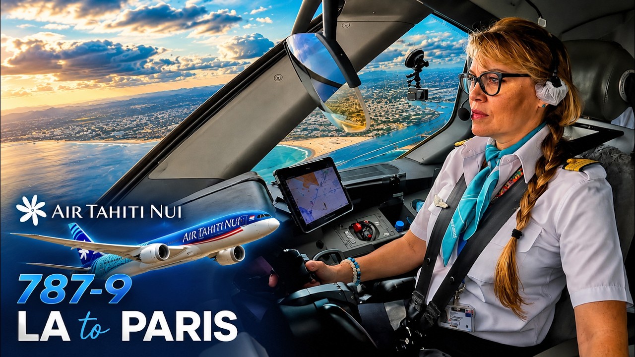 LA to Paris in 787 Cockpit Air Tahiti Nui