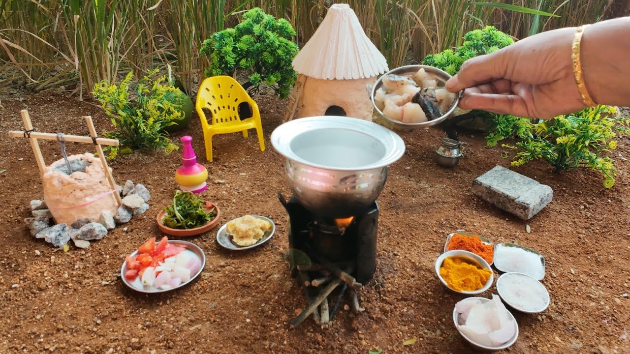 Miniature Fish Curry with Ragi mudha|Mini Cooking Channel|