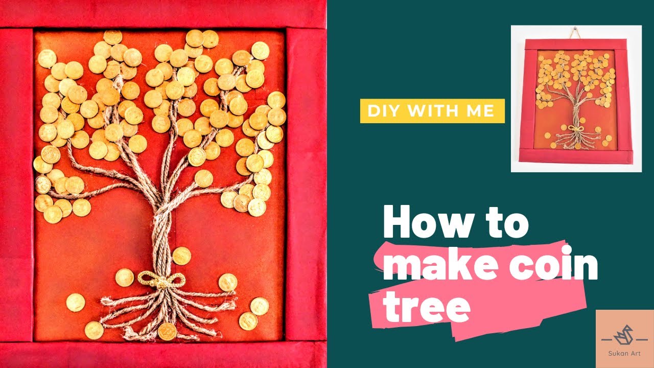 DIY! | COIN TREE | Painted modern Home decor Coin wall frame. Money tree. #DIY #moneytree #coinframe