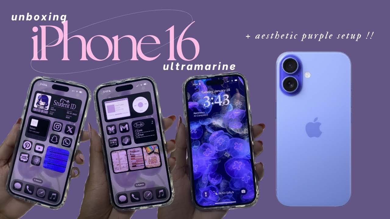 🍇 iPhone 16 ultramarine unboxing + aesthetic purple setup
