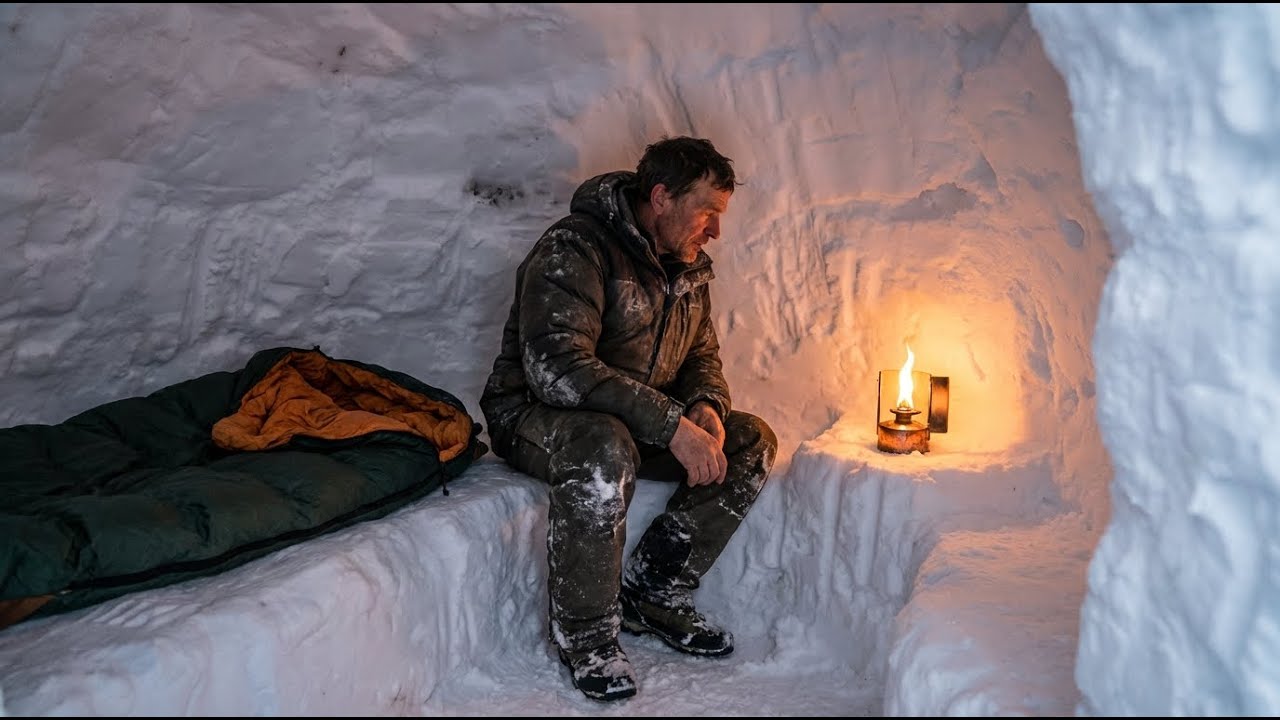 Solo Winter Survival (ASMR ) Carving a Minimalist Snow Cave Home by outudor boy