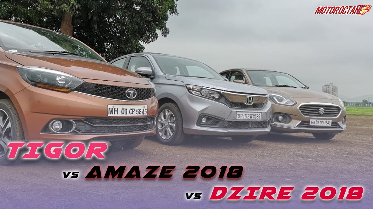 Honda Amaze 2018 vs Maruti Dzire vs Tata Tigor Comparison | Hindi | MotorOctane