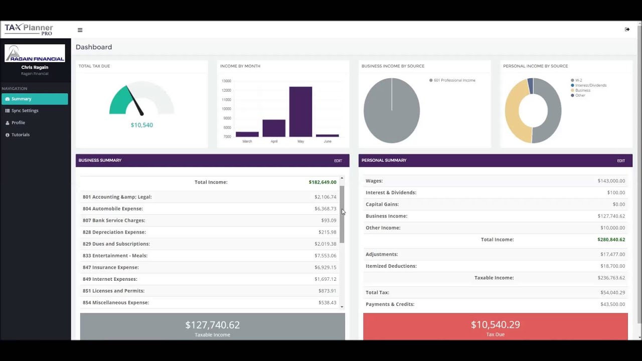 Tax Planner Pro Tutorial  Dashboard