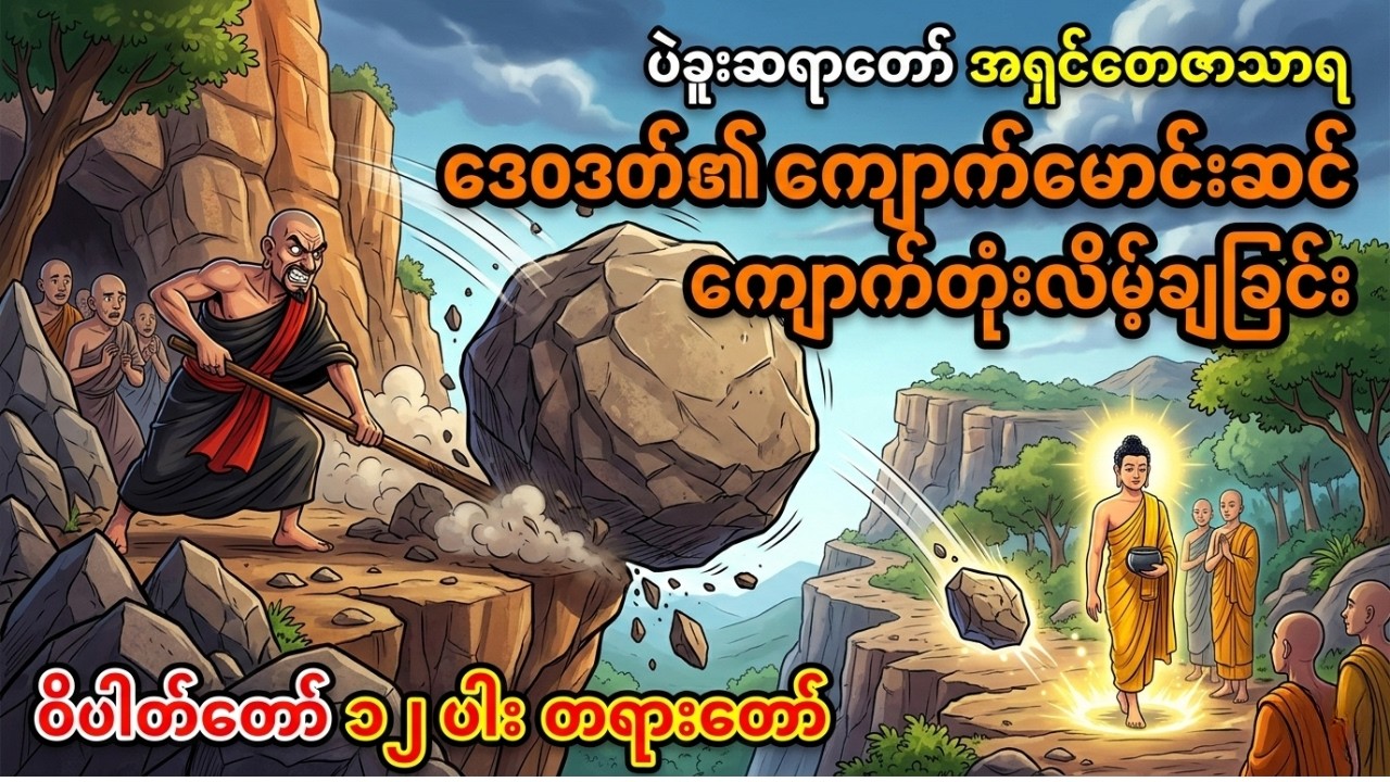 မြတ်စွာဘုရားရှင် ဒေဝဒတ်၏ကျောက်မောင်းဆင် ကျောက်တုံးလိမ့်ချခံရခြင်း  #ပဲခူးဆရာတော်အရှင်တေဇောသာရ