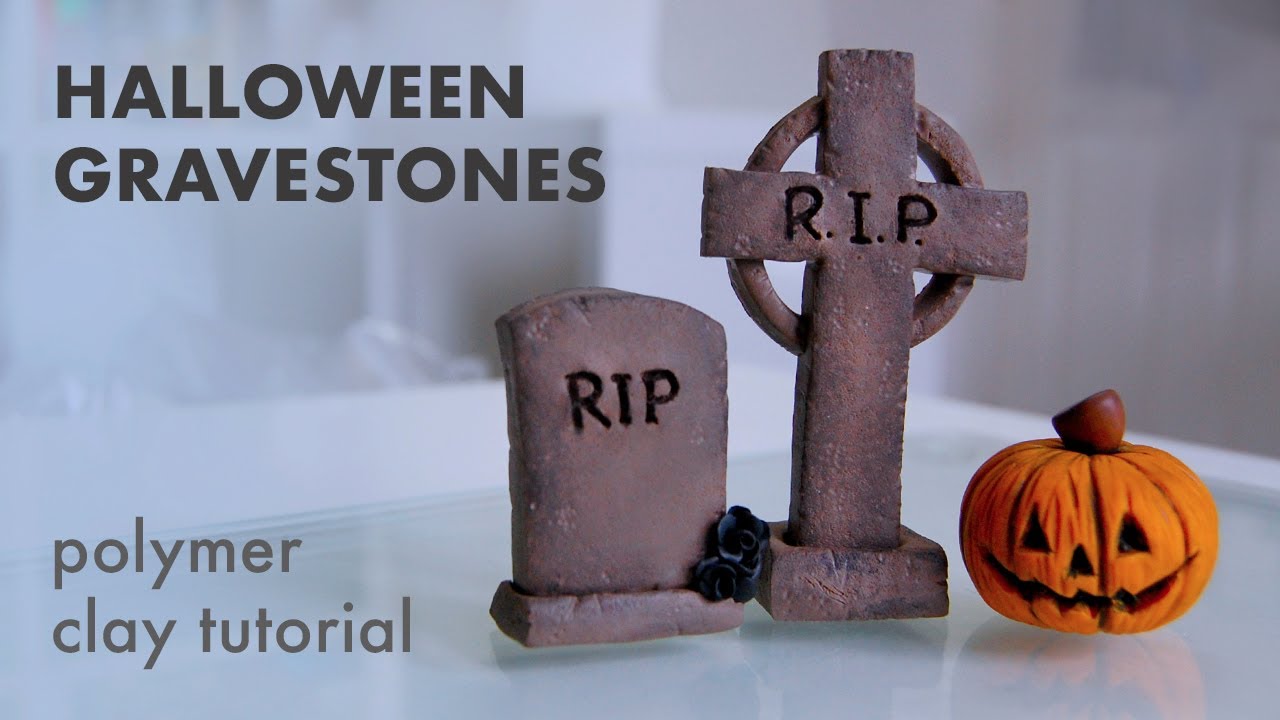 DIY GRAVESTONES Halloween Polymer Clay Tutorial - 2 DESIGNS!