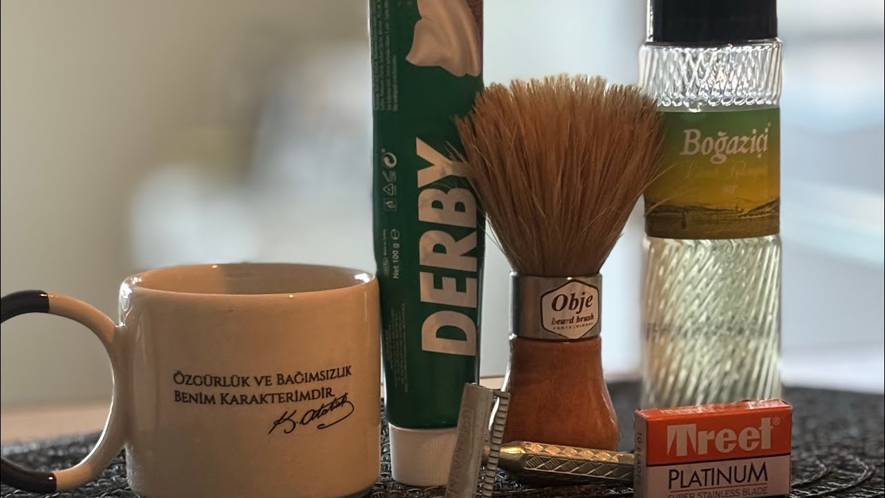 Yuma tıraş aleti ile ilk tıraşım. Derby Limon - Boğaziçi Kolonya - Treet Platinum - Obje Fırça