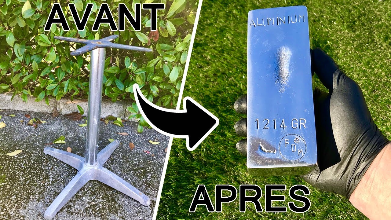 recyclage d'un pied de table en lingot d’aluminium - ASMR casting trash to treasure - shiny ingot
