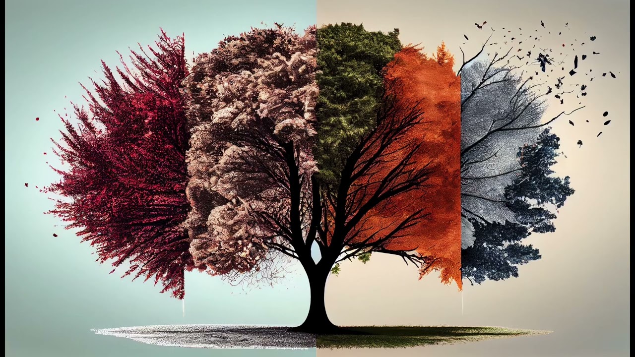 Four Seasons Tree | 1 Hour Silent Loop | Relaxing 4K Nature Art Background | T.V. Wallpaper 