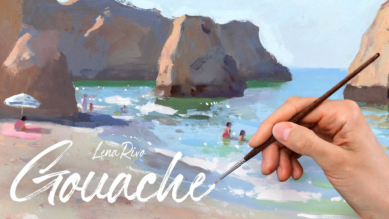 Plein Air Gouache painting demo - Three Brothers Beach, Algarve