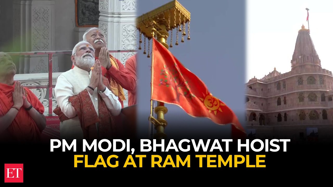 PM Modi, RSS Chief Mohan Bhagwat ceremonially hoist saffron flag at Ram Janmbhoomi temple