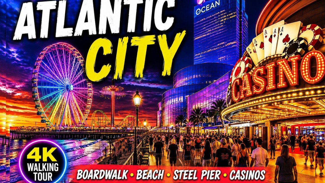 From Sunset to Night in Atlantic City 🌅✨ Boardwalk, Beach & Steel Pier 4K Walking Tour