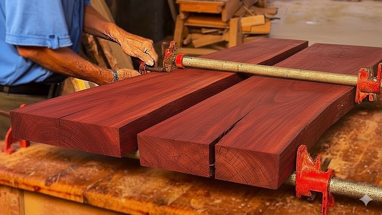 Watch & Be Amazed! Restoring Cracks in Wood Panels to Create Beautiful Table Using Natural Red Wood