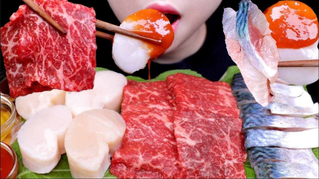 ASMR 관자회, 육사시미, 고등어회 리얼사운드 먹방 RAW SCALLOPS, BEEF SASHIMI, MACKEREL SASHIMI EATING SOUND MUKBANG