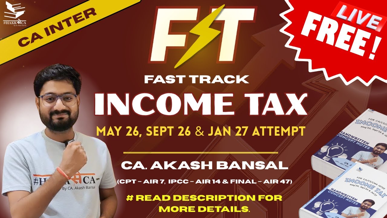 Income Tax | Day 1 | Ch - 2 Computation of Tax (Part 1) | FREE Live Batch | CA Inter | May2026