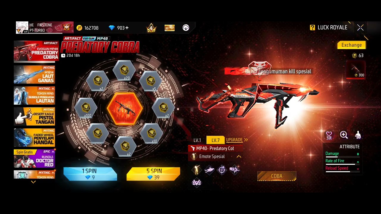 RUNGKAD!! SPIN MP40 COBRA|| FREE FIRE INDONESIA 