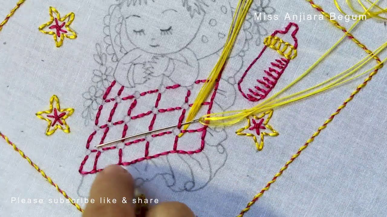 Hand embroidery sleeping baby | Embroidery for Kids | Baby clothes 2023