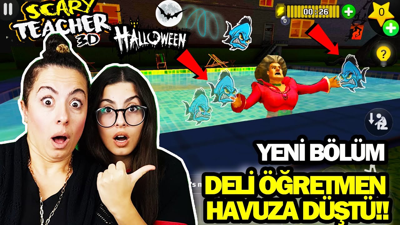 SCARY TEACHER 3D DELİ ÖĞRETMEN HAVUZA DÜŞTÜ BALIKLAR SALDIRDI YENİ BÖLÜM  EYLÜL LAL