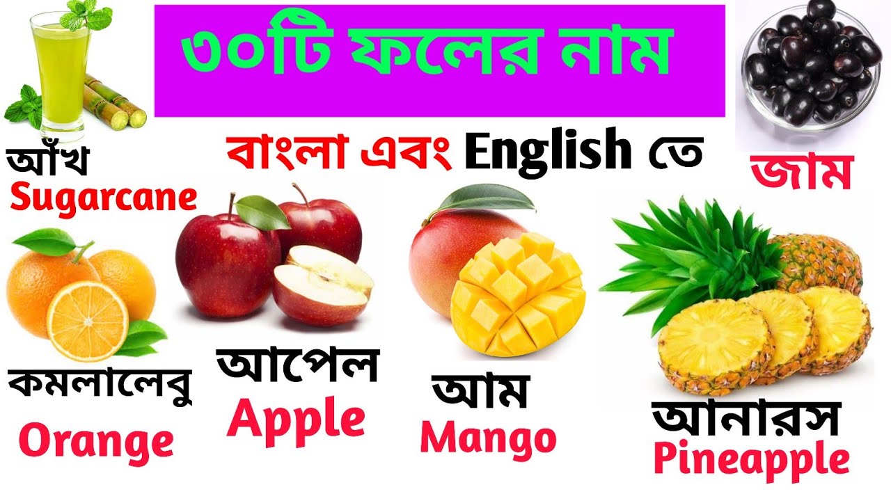 ৩০টি ফলের নাম বাংলা এবং ইংরেজি তে | Fruits Name In Bangla & English || Fruits Name For Kids|ফলের নাম