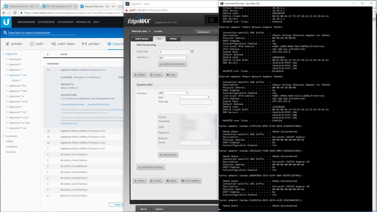 DNS short name lookup fails on Ubiquiti EdgeRouter firmware v1.9.1, here's the simple fix