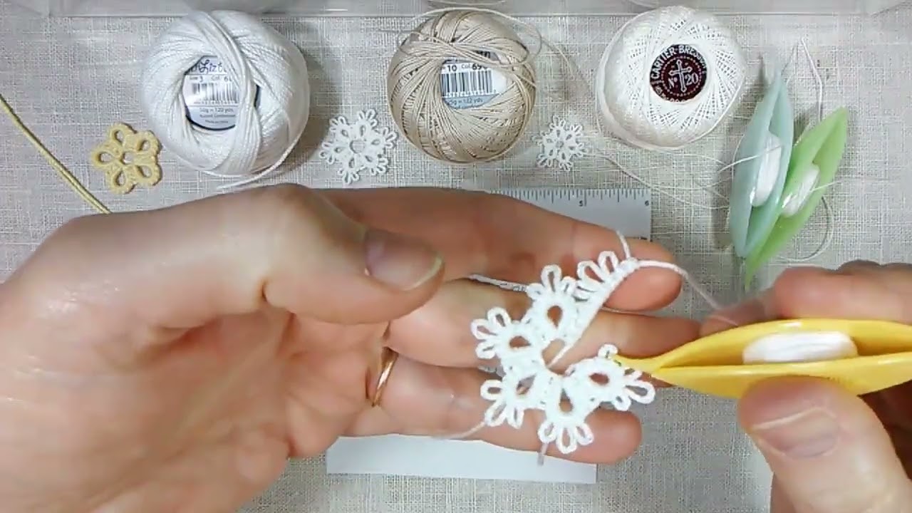 Beginner's shuttle tatting - Easy six ring snowflake