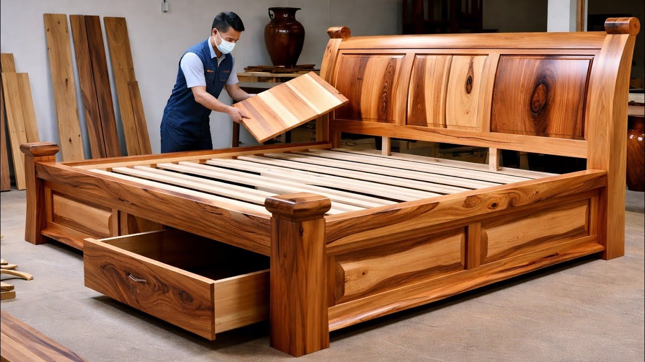Transforming Timber into an Elegant Wooden Bed | Craftsmanship in Action 