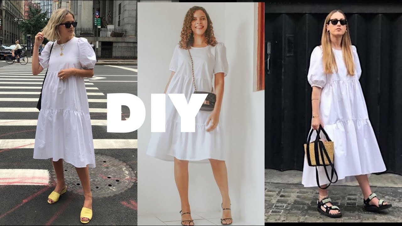 Vestido branco com babados franzidos Tendência de Verão. Corte e costura fácil | DIY