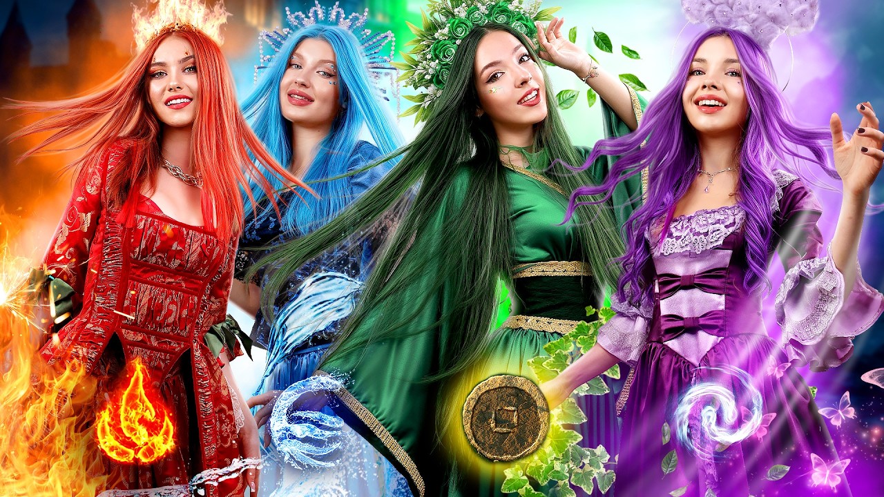 Fogo, Água, Ar e Terra Tornam-se Princesas! Os Quatro Elementos e Sua Família Real