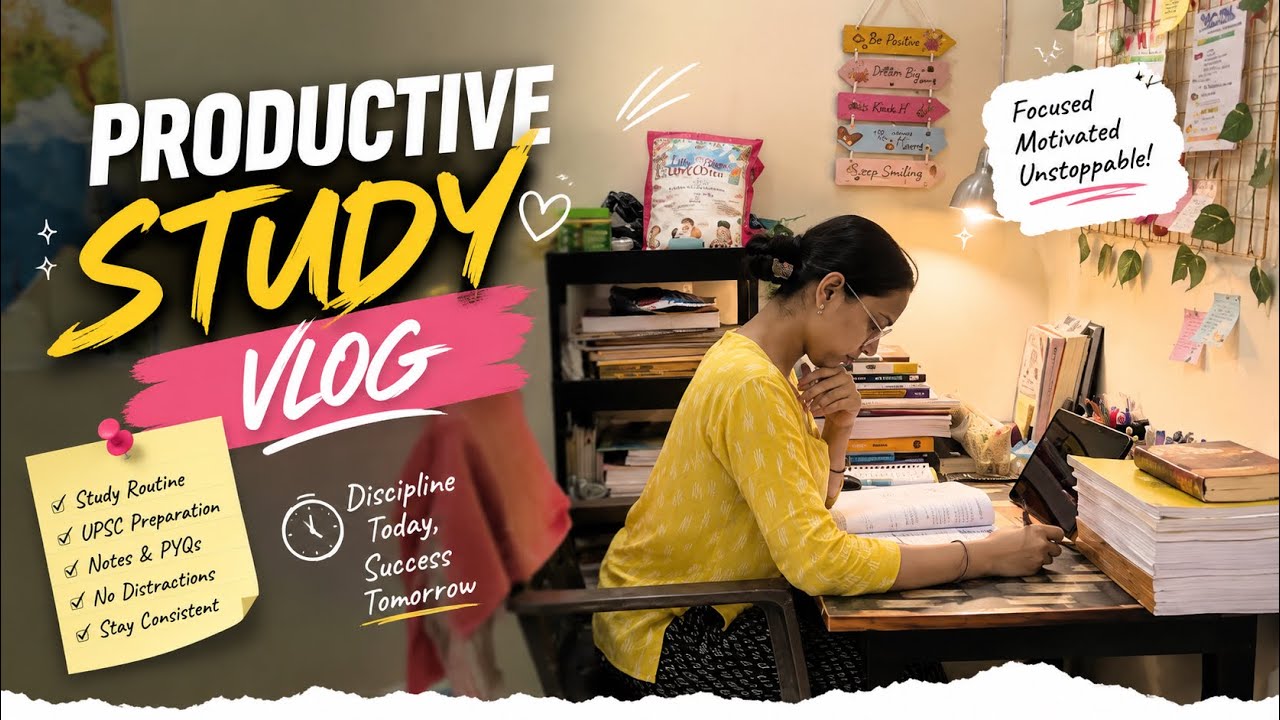 Productive Study Vlog 📚 | Realistic UPSC Study Routine | No Talking | Stay Motivated