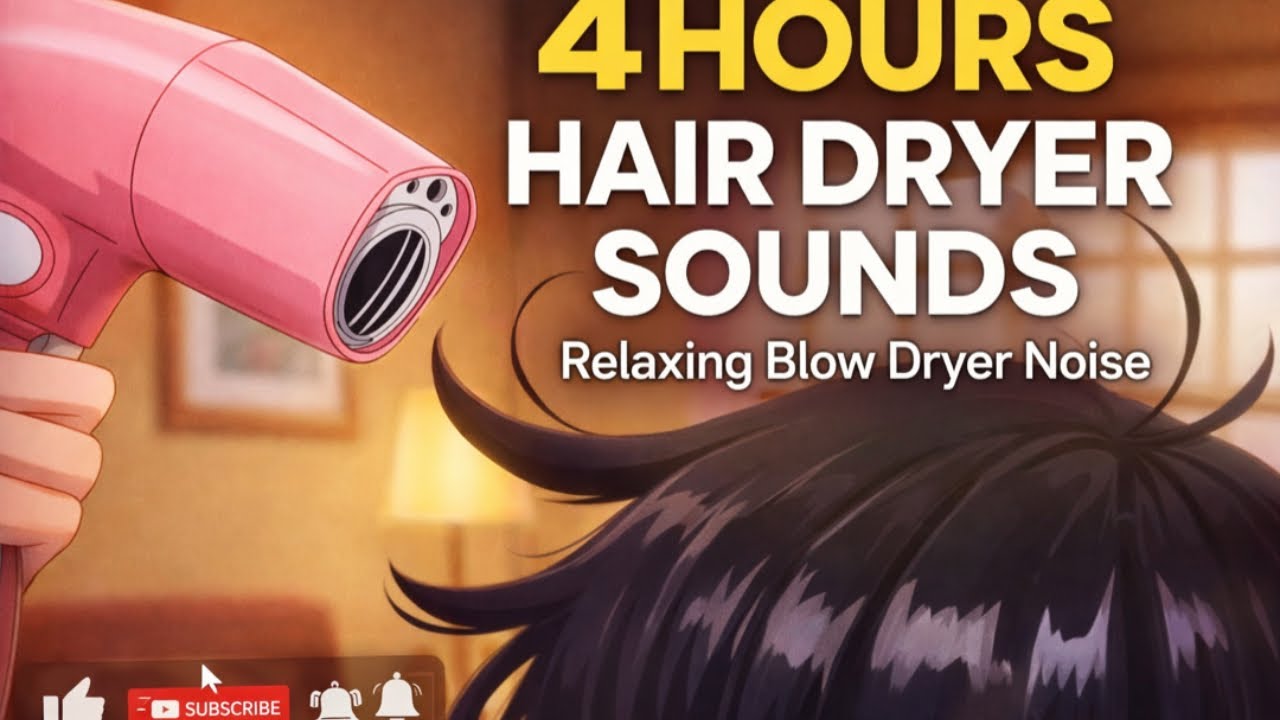 Anime Cozy ASMR 🌙 Gentle Hair Dryer Sound | Soft Hair Movement for Sleep (4 Hours)