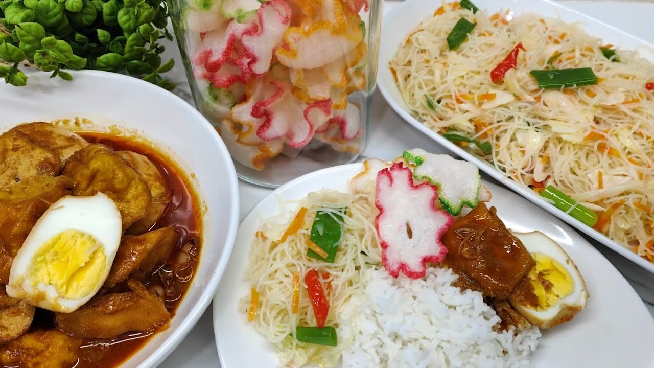 MENU HARIAN (Part 13) SEMUR TAHU TELUR, BIHUN GORENG TANPA KECAP, KERUPUK BUNGA