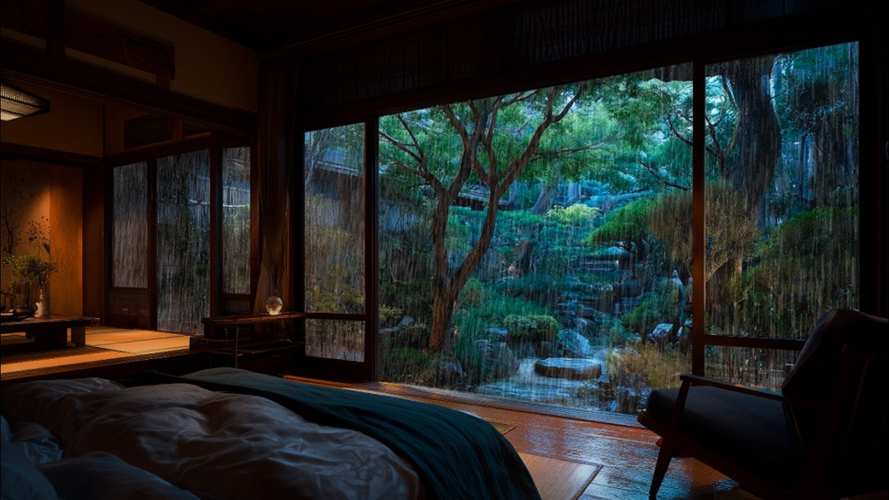 Peaceful Garden Rain Sounds for Sleeping | Cozy Tatami Room in Traditional Ryokan 🌿