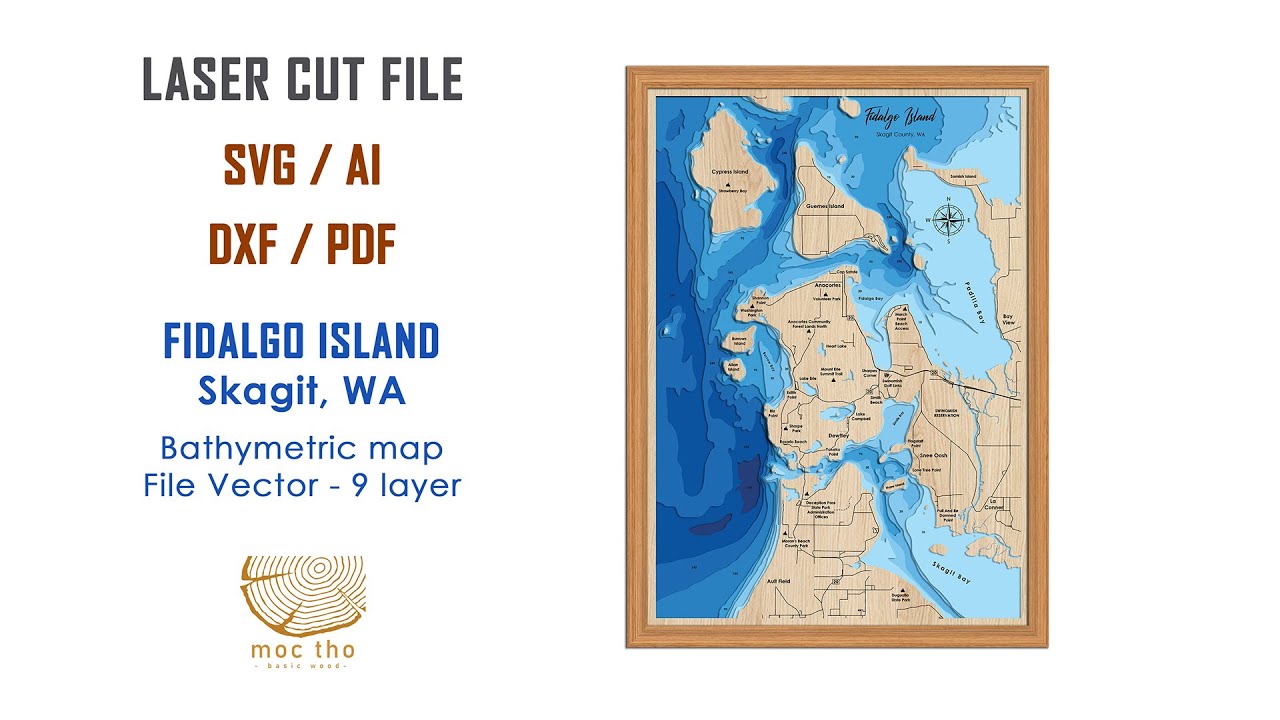 Fidalgo Island Washington wooden map 3d nautical