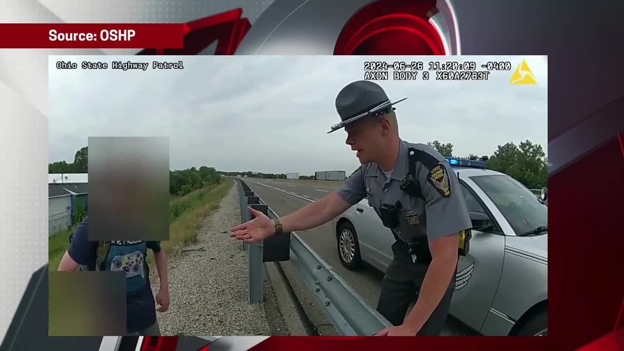 OSHP video shows troopers finding 2 children walking alone on Ohio Turnpike