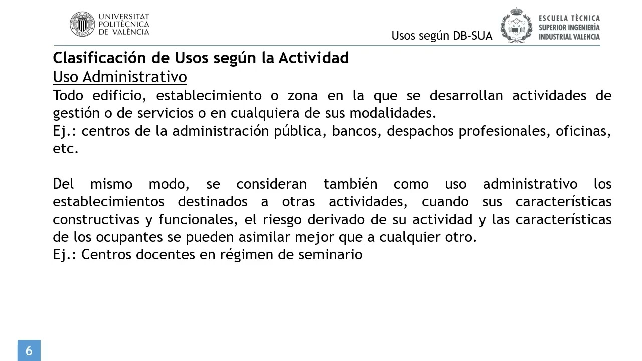 DB-SUA: definición de usos | 2/6 | UPV