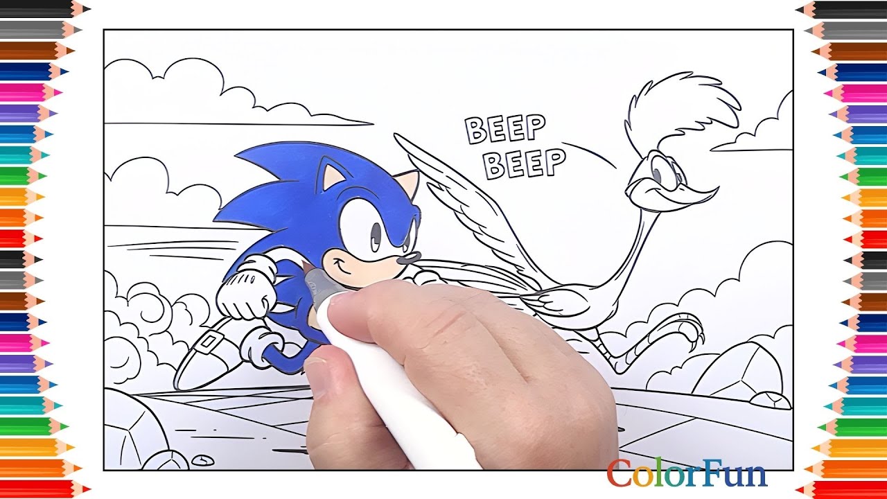Coloring Sonic and Road Runner | Fun Cartoon Characters Art