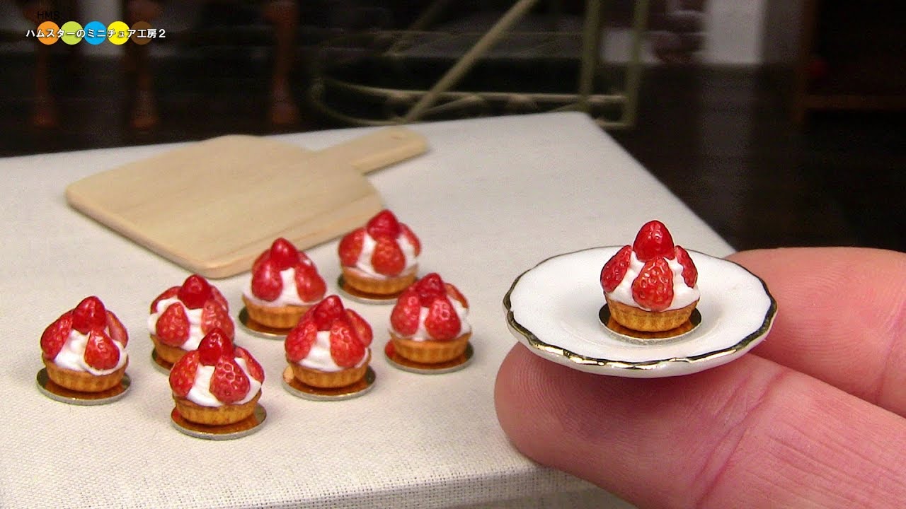 DIY Miniature Strawberry Tart　ミニチュア苺のタルト作り Fake food