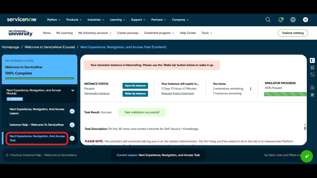 Следующая задача: опыт, навигация и доступ | Добро пожаловать в ServiceNow | Виртуальная стажировка