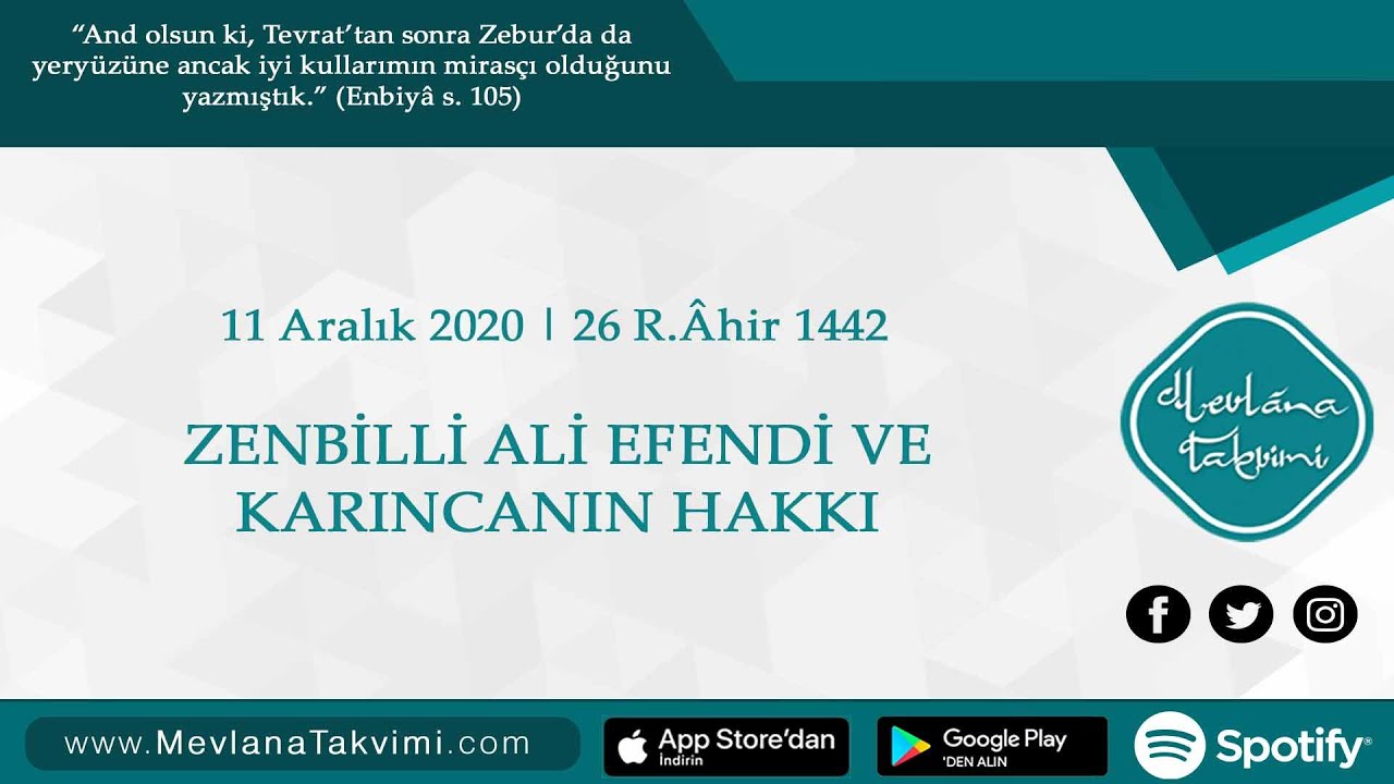 Zenbilli Ali Efendi ve Karıncanın Hakkı | 11 Aralık 2020 Mevlana Takvimi